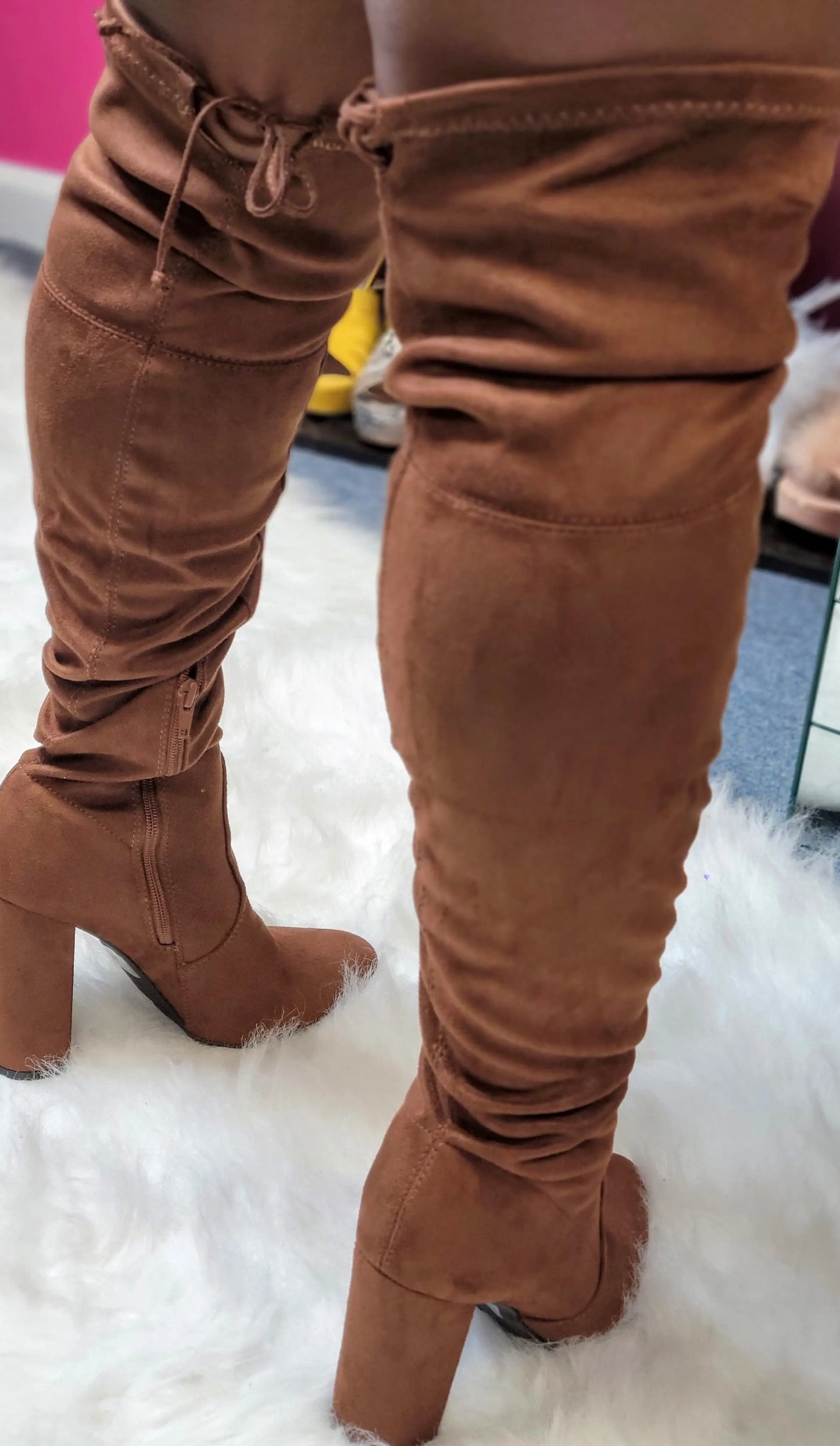 "Diva" BootsExperience the luxurious feel of faux suede with our "Diva" Boots. These thigh high boots feature a stylish chunky heel, perfect for making a statement. Keep in mindBootsK Monae'sK Monae's"Diva" Boots