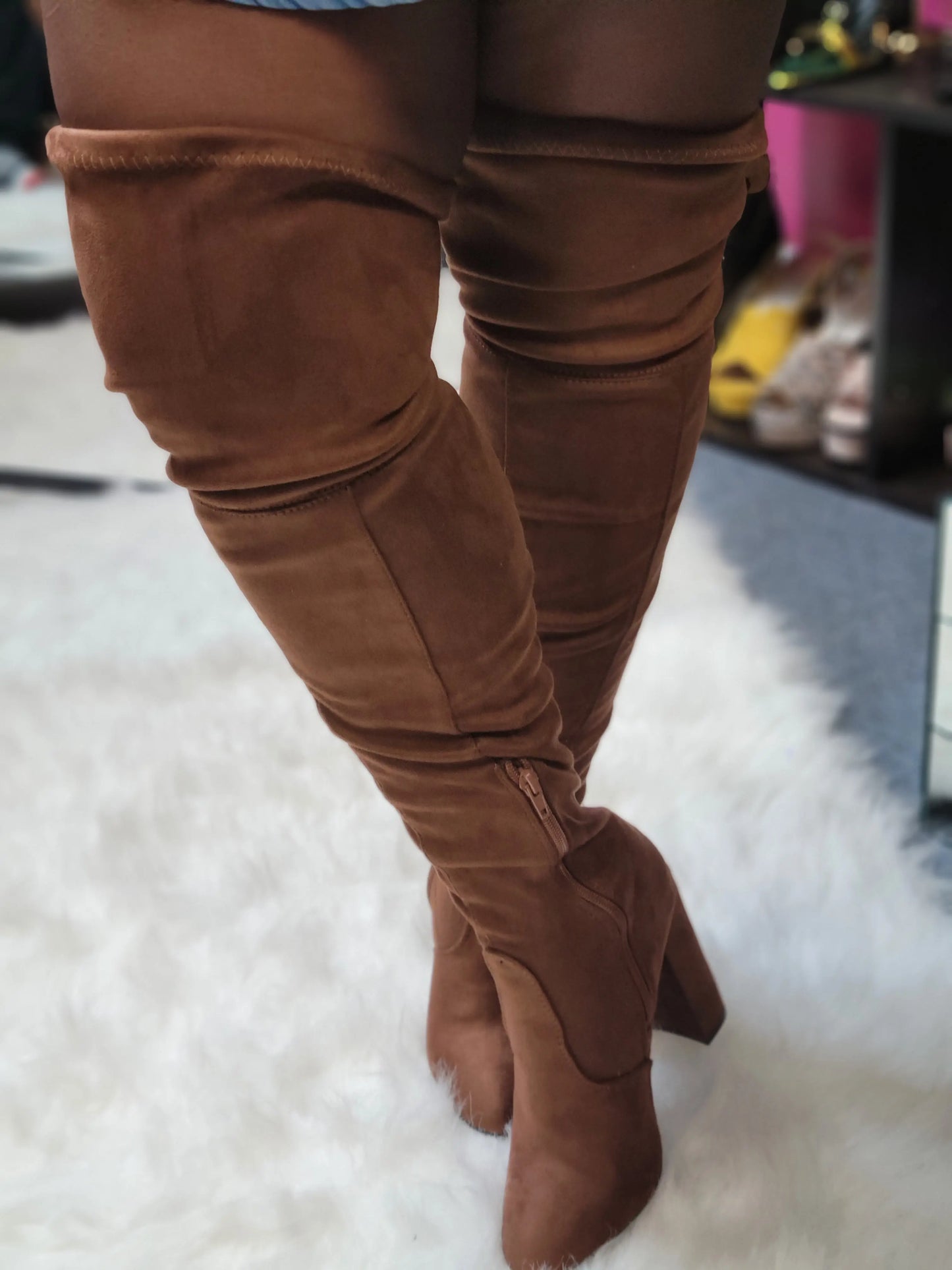 "Diva" BootsExperience the luxurious feel of faux suede with our "Diva" Boots. These thigh high boots feature a stylish chunky heel, perfect for making a statement. Keep in mindBootsK Monae'sK Monae's"Diva" Boots