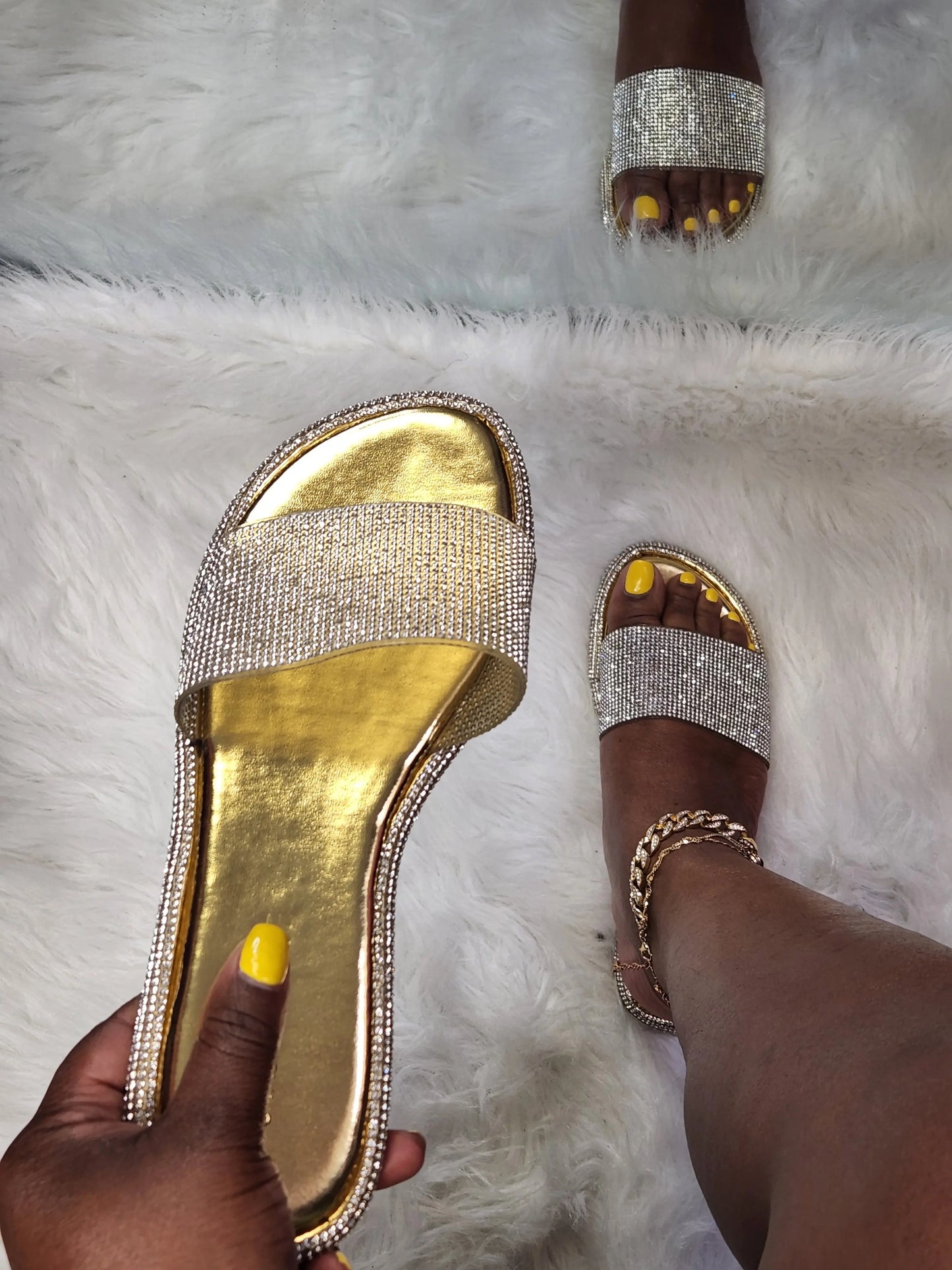 "Sassy Irma" SandalStep into style and comfort with our stunning "Sassy Irma" sandals! These flat sandals feature dazzling bling details and are designed to accommodate wider feet. ForSandalsK Monae'sK Monae's"Sassy Irma" Sandal